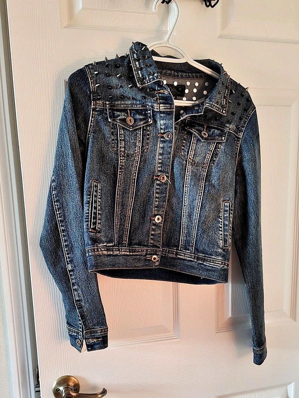 Chi Ole Denim Architect Embellished Denim Jacket in Blue Size Medium Like New